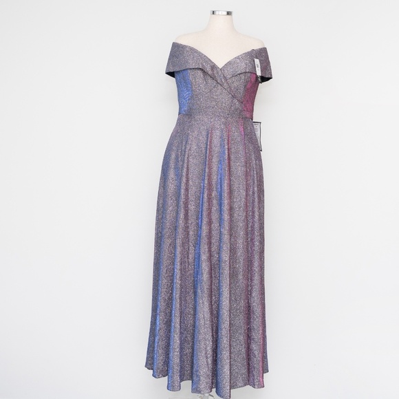 Xscape Evenings - Glitter Off the Shoulder Gown - Picture 5 of 14